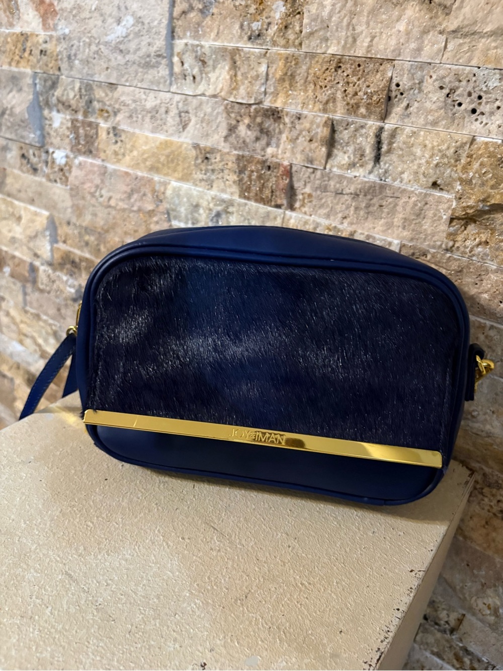 Joy & Iman Leather & Calf Hair NAVY BLUE Crossbody Bag